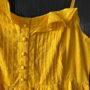 Yellow gold Maeve Anthropologie maxi dress with stitching detail